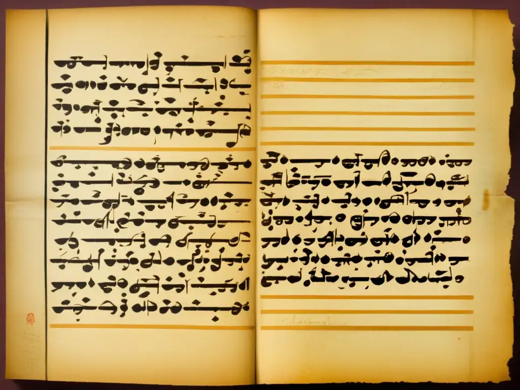 Una antigua escritura Devanagari con detalles intrincados y colores desgastados, evocando historia y tradición