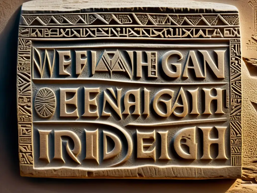 Antigua escritura Tifinagh en piedra: detalle impresionante Antigua escritura tifinagh tuareg tallada en piedra, resaltando la riqueza cultural y la historia