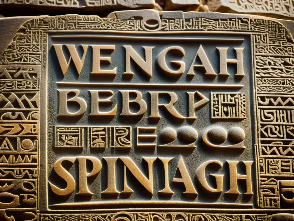 Antigua inscripción en piedra con escritura Tifinagh, evocando sabiduría atemporal y riqueza cultural
