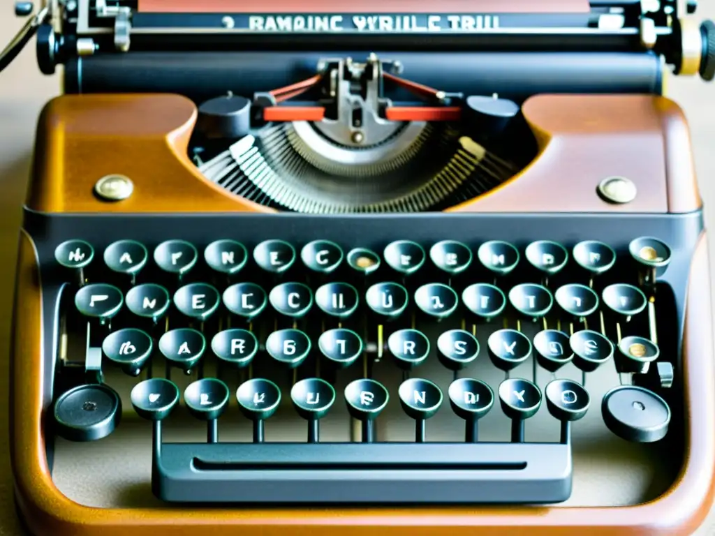 Una fotografía de alta resolución de una antigua máquina de escribir en braille, resaltando los detalles mecánicos y superficies táctiles desgastadas