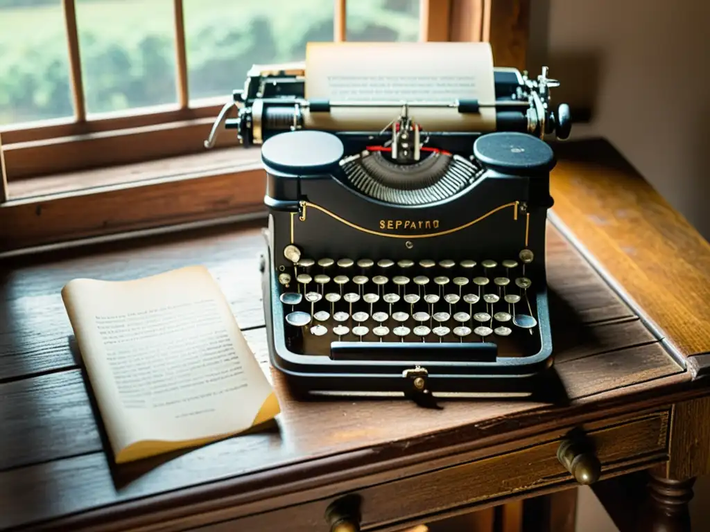 Una antigua máquina de escribir con un papel sepia, evocando nostalgia