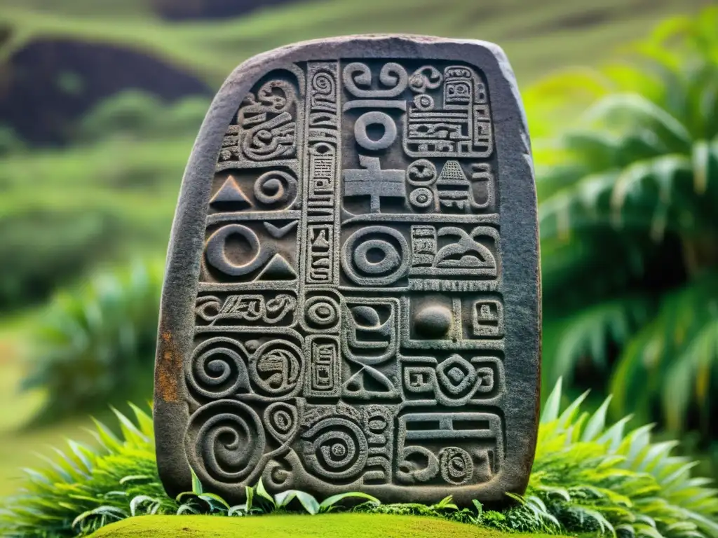 Antigua tablilla de piedra con escritura Rongorongo en Rapa Nui