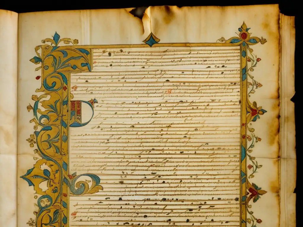 Un antiguo manuscrito en un alfabeto exótico, desgastado y misterioso, evocando autenticidad y encanto