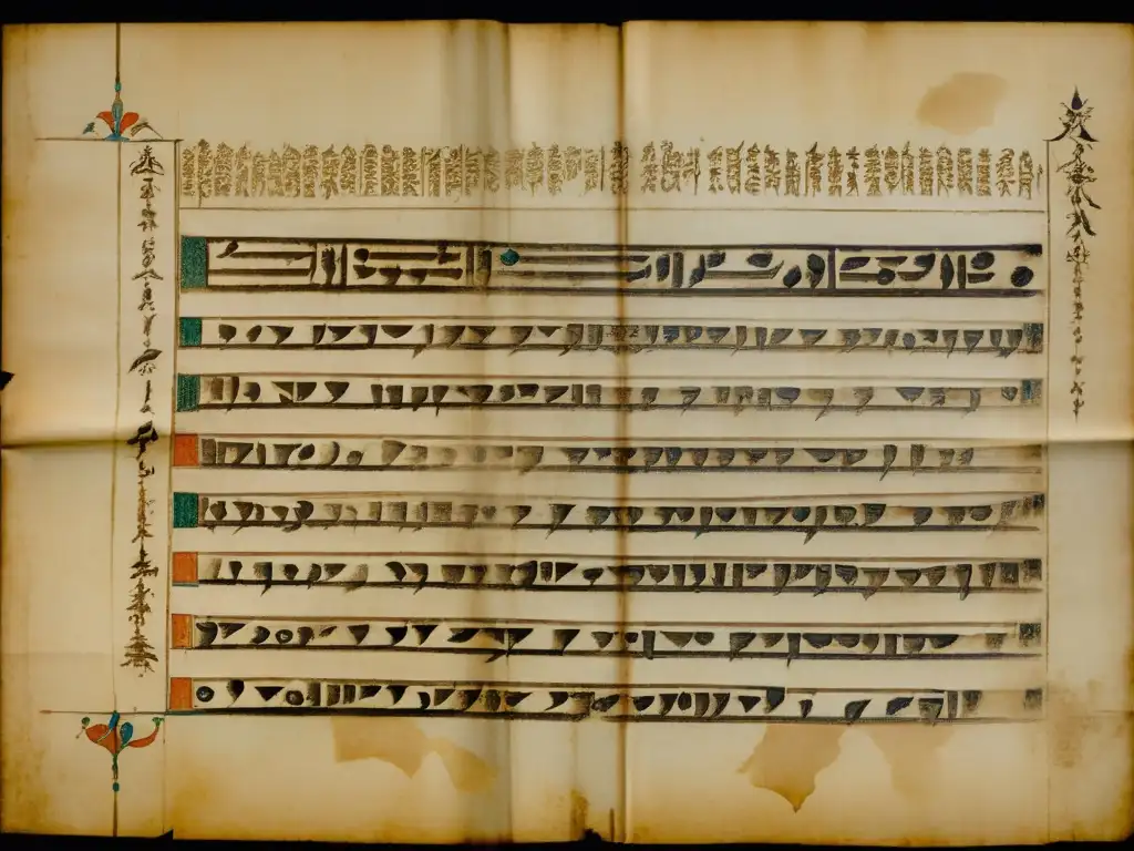 Antiguo manuscrito en Prácrito con intrincados caracteres y un aura de autenticidad