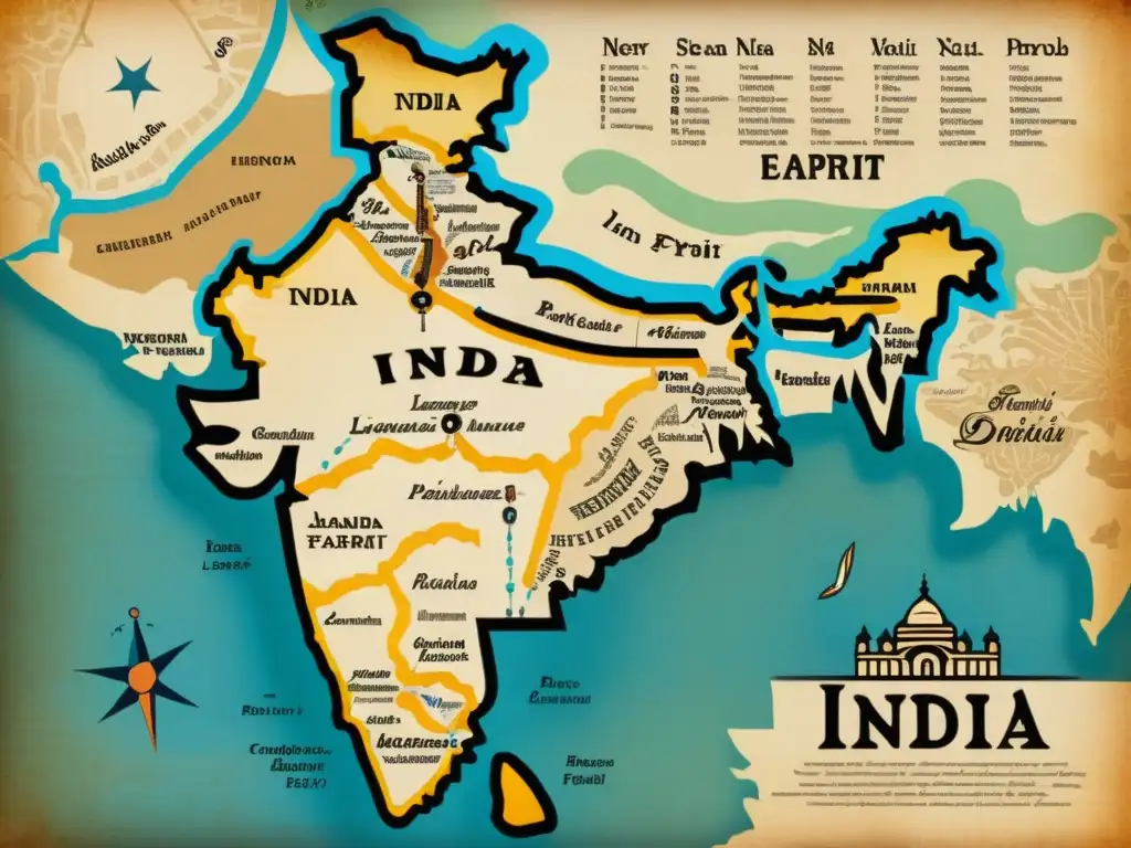 Un antiguo mapa de India con influencia del Prácrito en los nombres y lugares