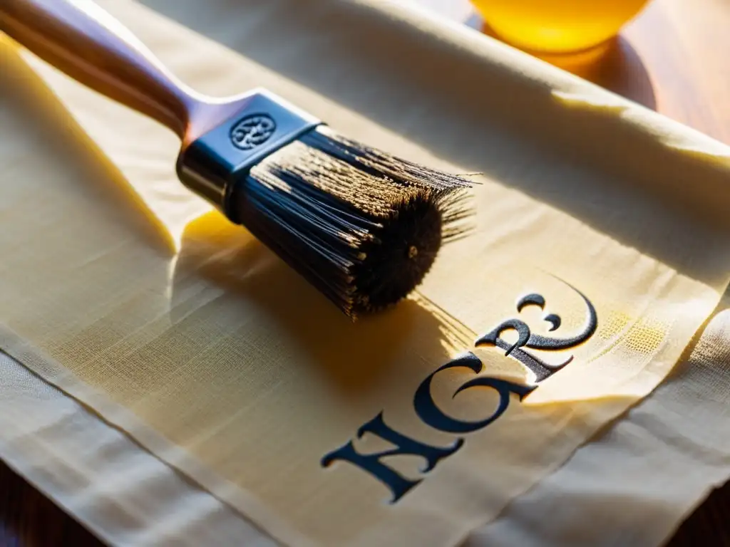 Antiguo pincel de caligrafía chino descansa en papel de arroz amarillento, evocando la calidez de los Sistemas de escritura Hanzi tradicionales