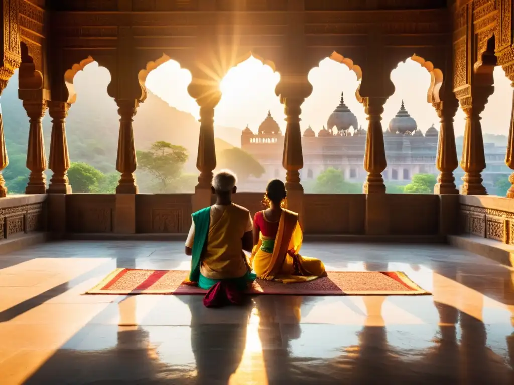 Antiguo templo hindú en la India, con tallados intrincados y atmósfera sagrada