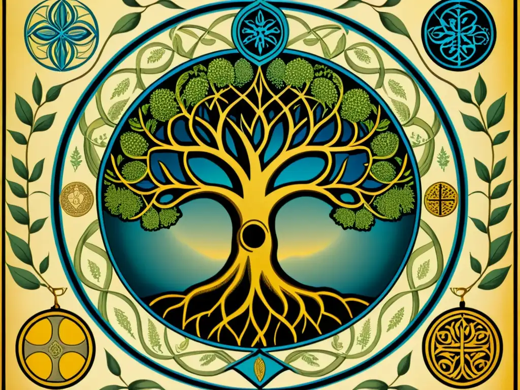 Una ilustración vintage del Árbol de la Vida de la Kabbalah, con detalles intrincados y simbolismo delicado que representa los sefirot