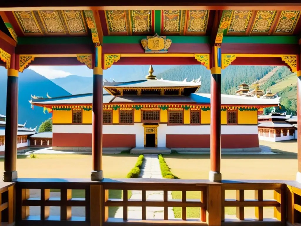 La Biblioteca Nacional de Bután muestra su arquitectura tradicional, con detalles tallados, pinturas coloridas y banderas de oración