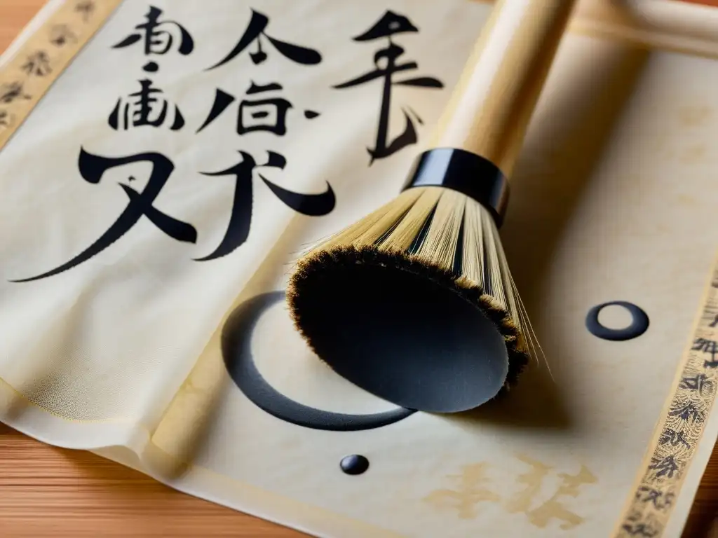 Interacción de caligrafía china y escritura japonesa: pincel, tinta y papel evocan elegancia atemporal