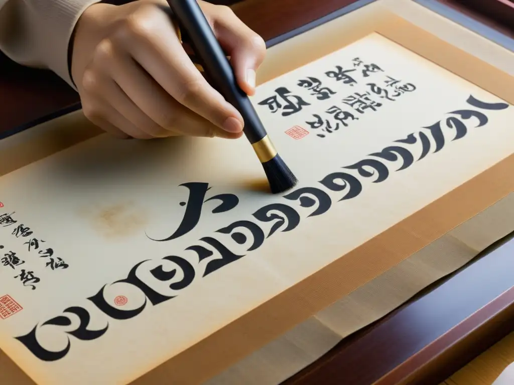 Un calígrafo tradicional coreano crea elegantes caracteres Hangul en papel de arroz