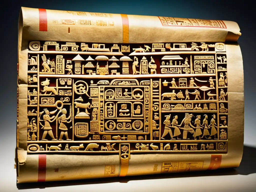 Closeup de un codex maya bien conservado con ricos colores y detalles intrincados