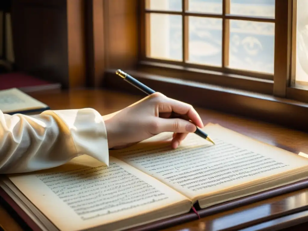 Un curador dispone antiguos manuscritos en una mesa iluminada por la suave luz