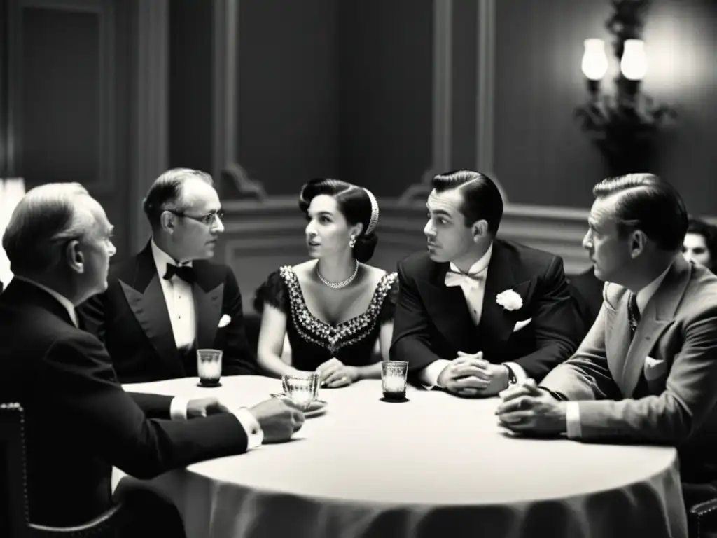 Conversación apasionada en sala vintage Un debate intenso en una sala ornamentada de época