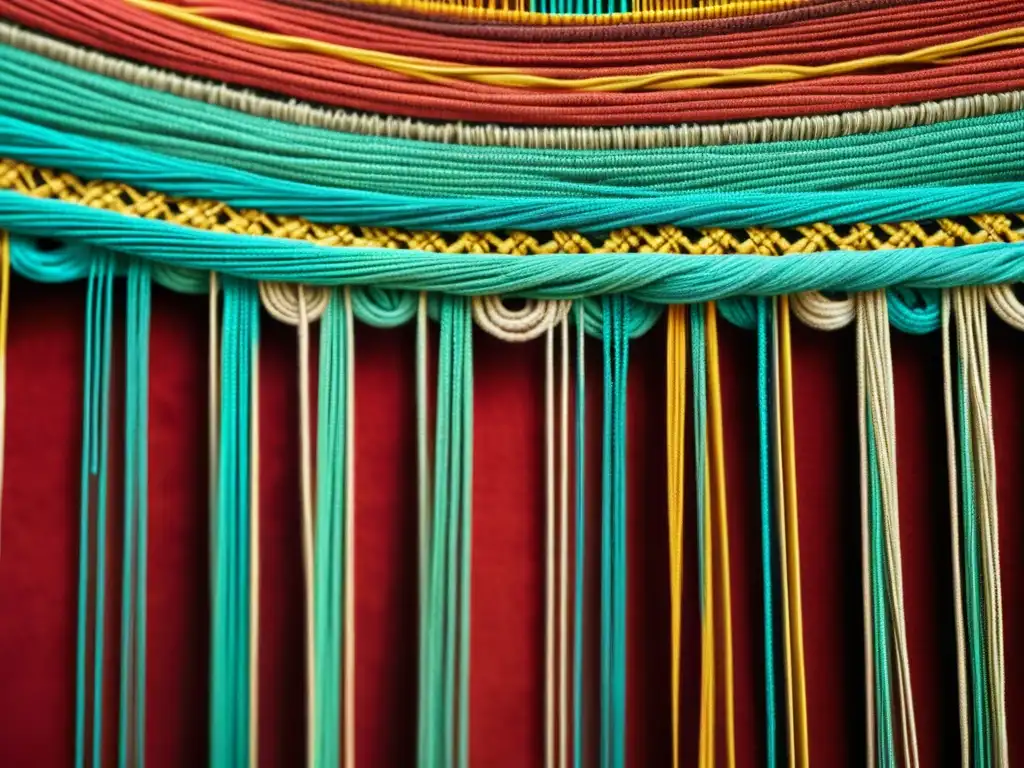 Detallada imagen de un quipu bien conservado, mostrando los intrincados nudos y cuerdas