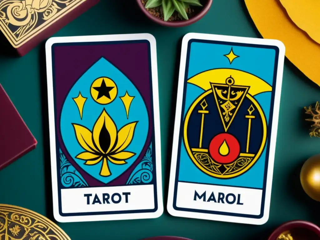 Detallada imagen del Tarot de Marsella, con ricos colores e intrincados diseños que capturan la esencia histórica y misteriosa de las cartas