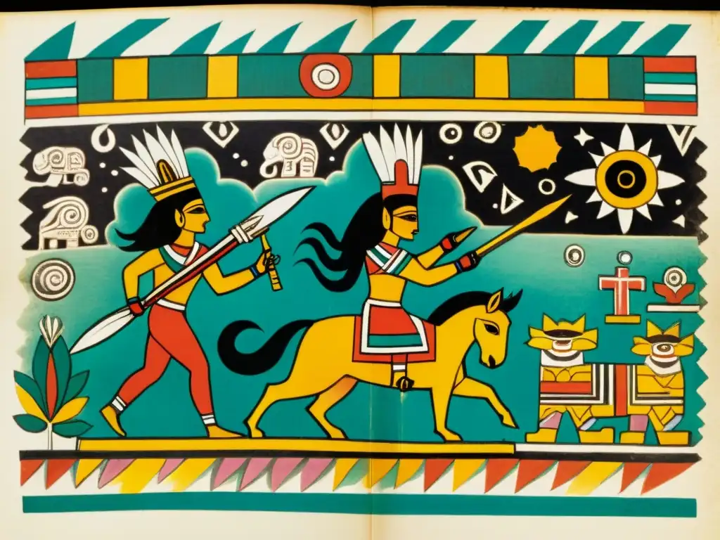 Espléndido Codex Mixteco: Detalles y Colores Vibrantes Detallado códice Mixteco con narrativas pictográficas y colores vibrantes