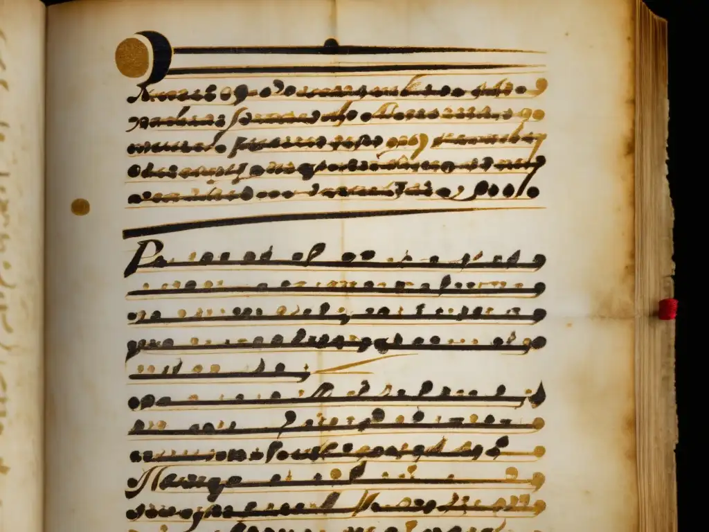 Detallado manuscrito antiguo con caligrafía intrincada y tinta descolorida