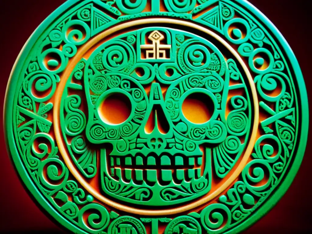 Disco de la Muerte de Monte Albán: Detalles en Alta Resolución Detalle en alta resolución del Disco de la Muerte de Monte Albán, mostrando la decodificación enigma Zapoteco en toda su complejidad artística