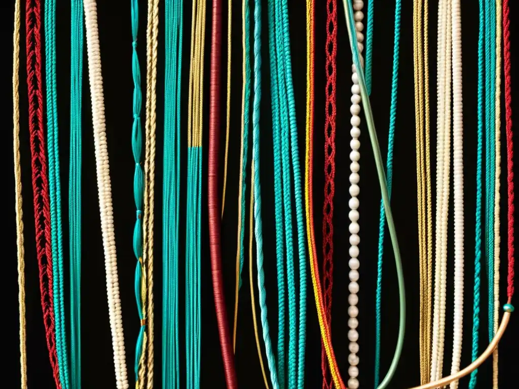 Detalle de un quipu andino bien conservado, mostrando la complejidad y sofisticación del Lenguaje de los Incas Quipu Andina