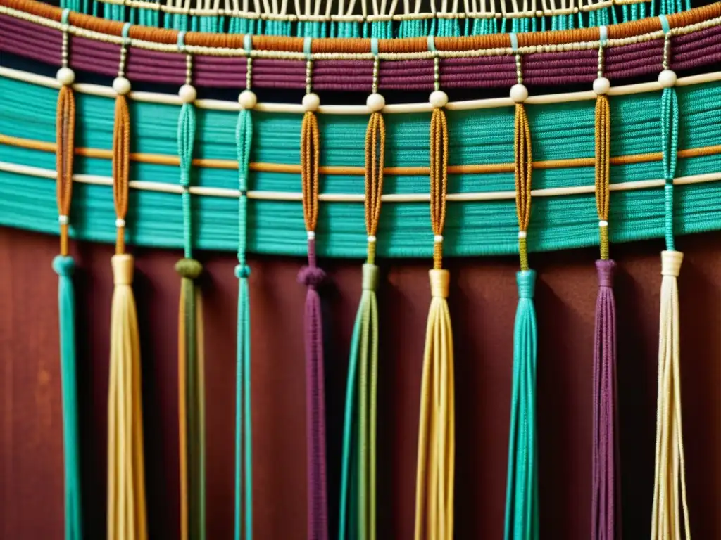Detalle del antiguo quipu andino, lenguaje de los Incas