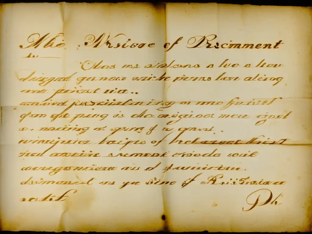 Detalle en sepia de un pergamino antiguo con texto manuscrito, signos de envejecimiento y calidez nostálgica