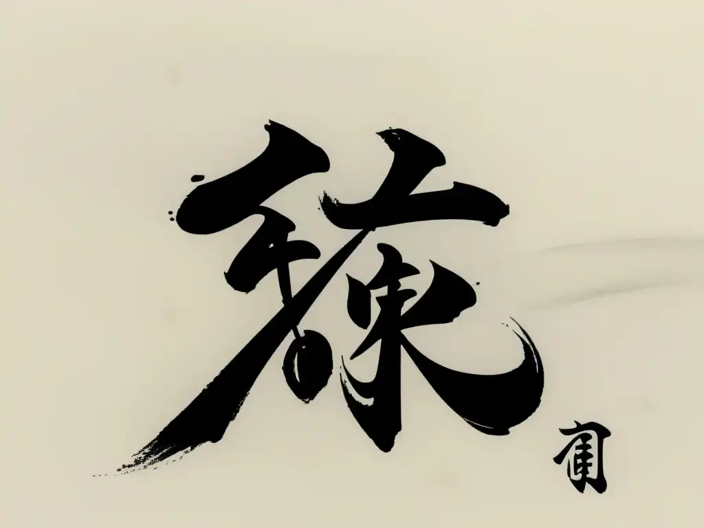 Detalle de pintura de pincel del kanji 'belleza' (美) en pergamino blanco