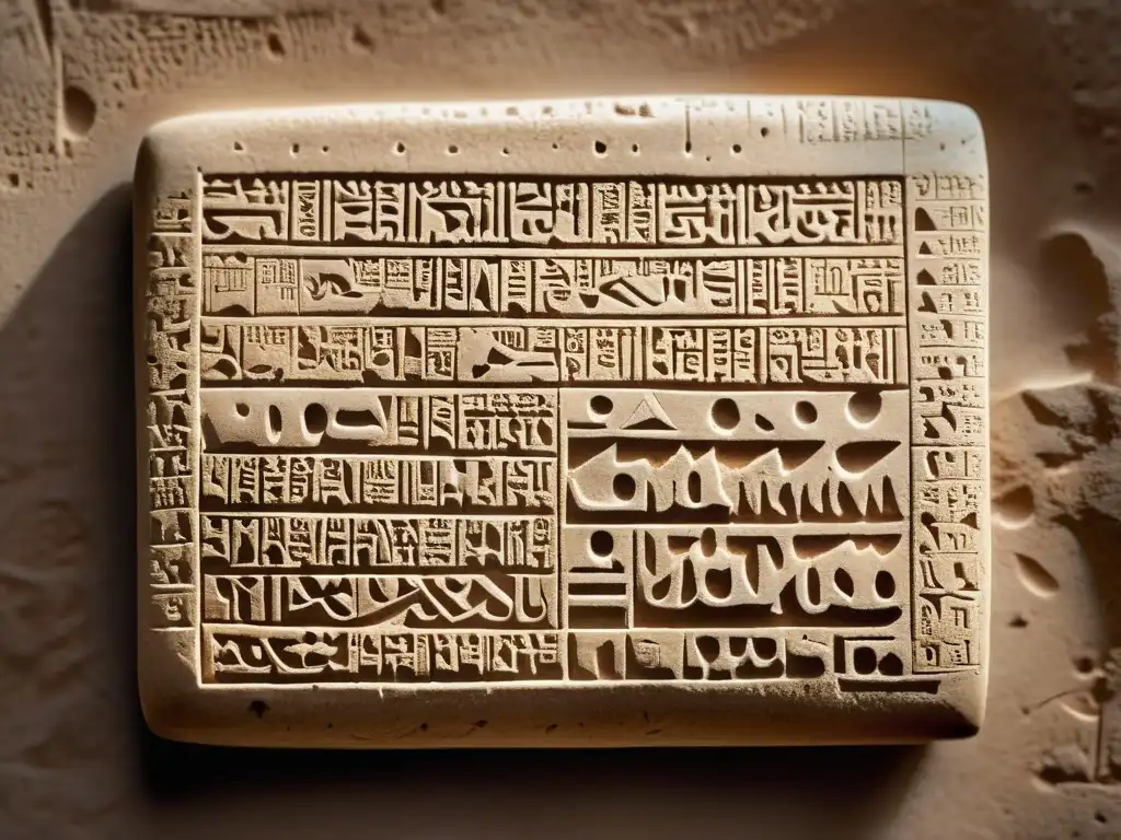 Detalle de tableta de arcilla con escritura cuneiforme Mesopotamia significado, envejecida y llena de historia