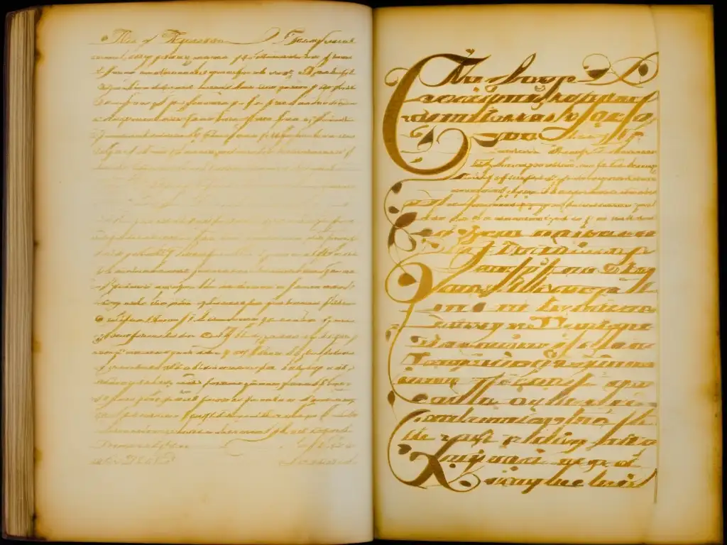 Detalles intrincados de un manuscrito antiguo en escritura gótica, influencia de la escritura gótica, elegancia atemporal