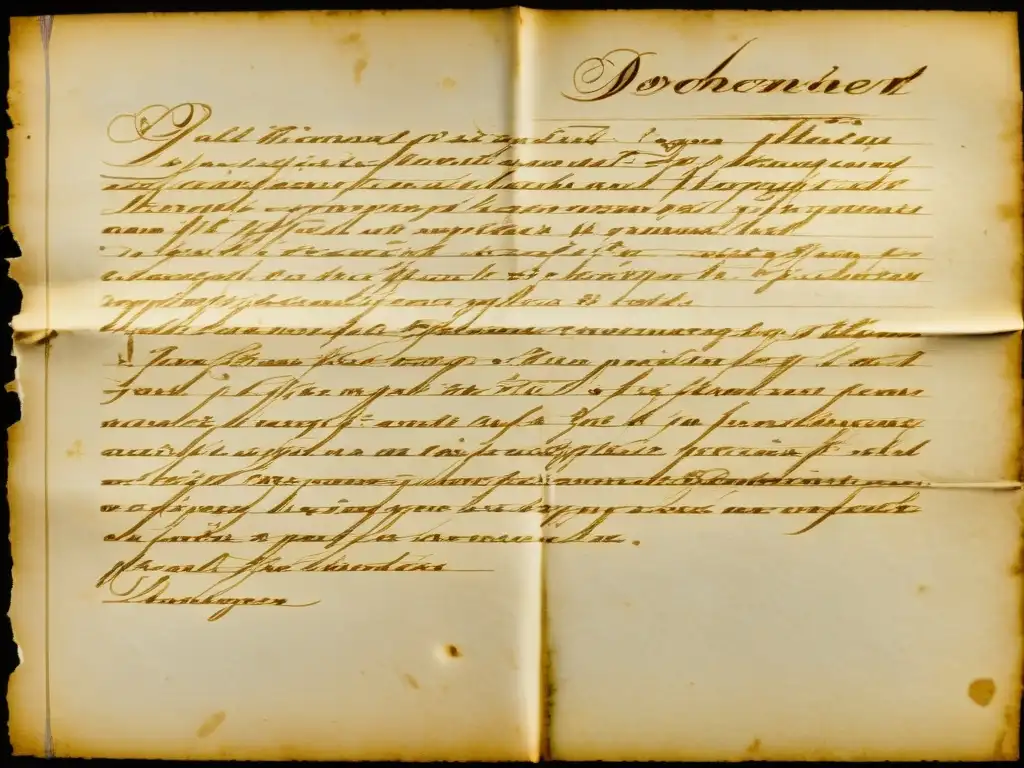 Escaneo de alta resolución de un documento vintage desgastado con texto manuscrito y papel envejecido, evocando historia y significado