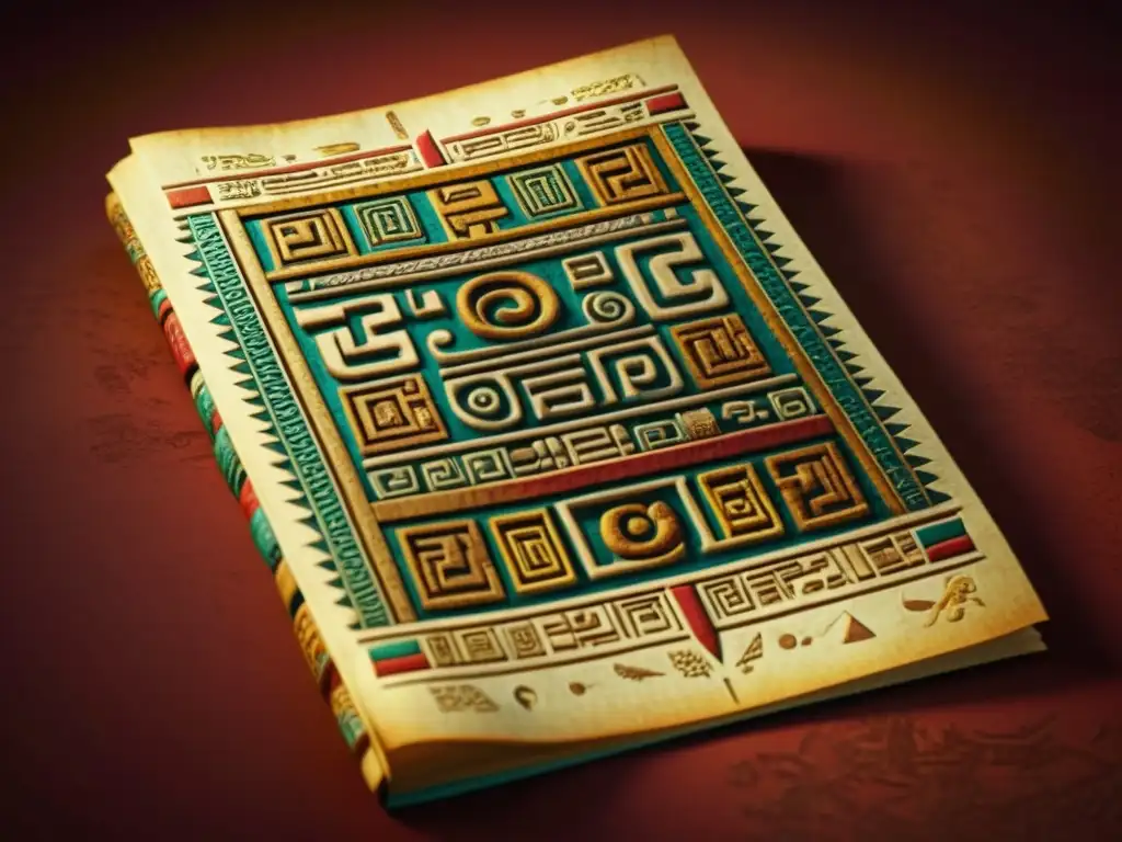 Digitalización 3D de escrituras mesoamericanas en un codex detallado sobre pergamino vintage