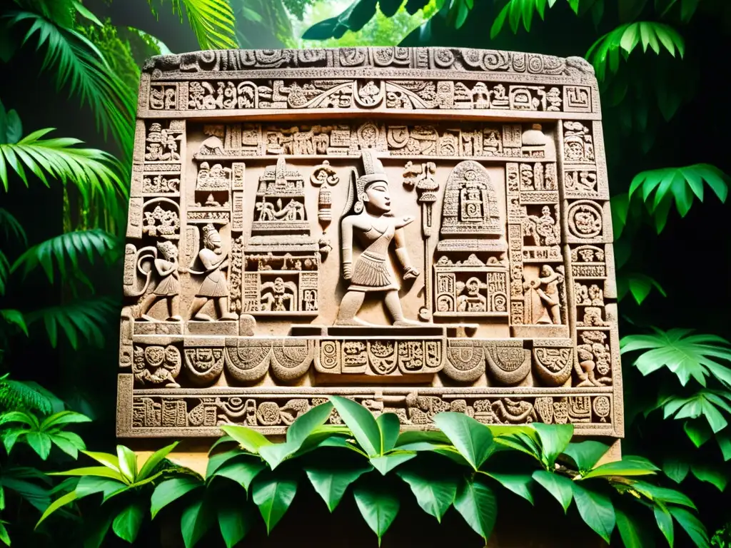 Estela maya detallada y bien conservada en la exuberante jungla: historia y misticismo de las estelas y códices mayas Mesoamérica