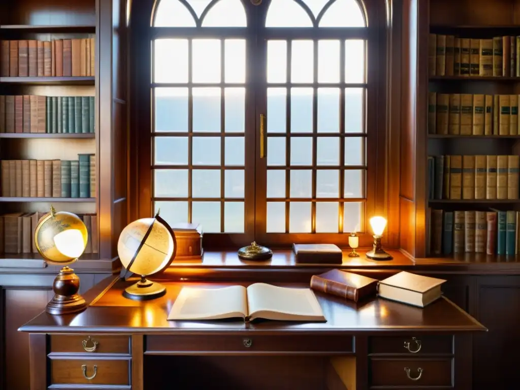Estudio vintage con colección de manuscritos históricos, culturas y escritura en un ambiente nostálgico