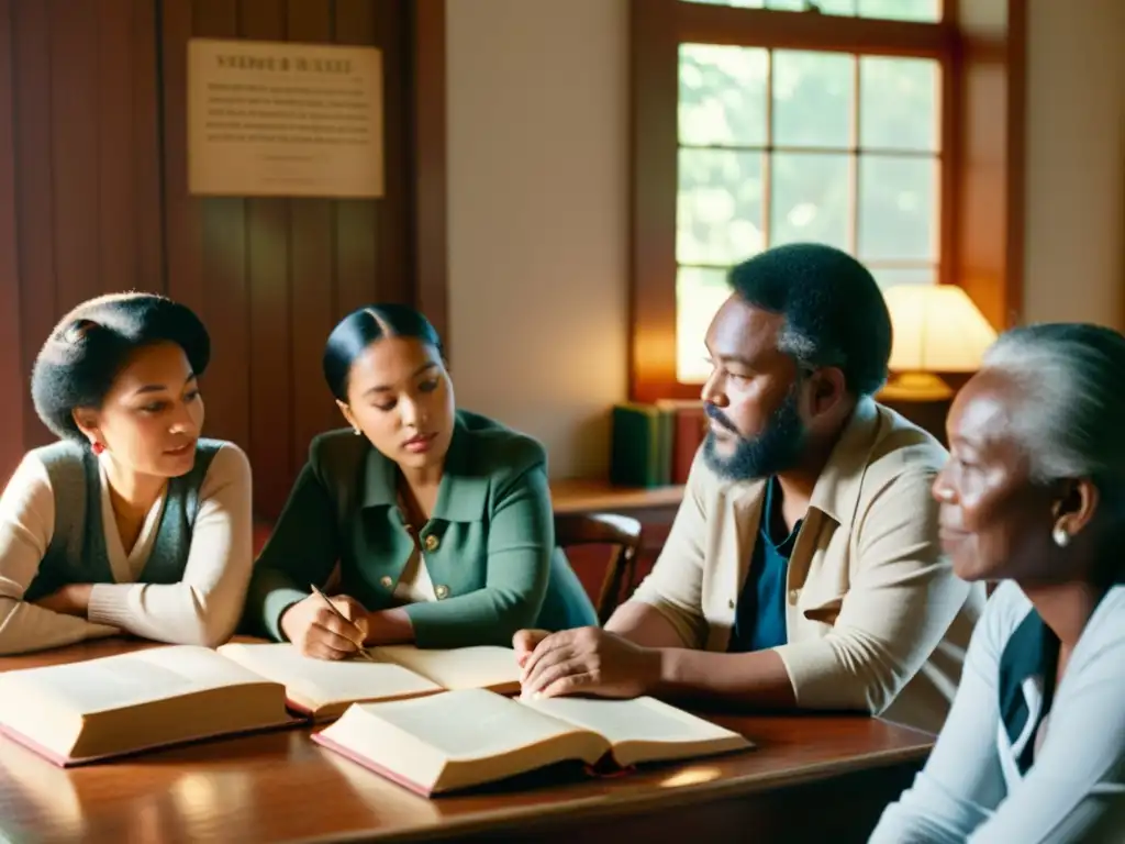 Conversación apasionada: preservación del idioma en comunidad Un grupo comprometido discute la protección de idiomas minoritarios bajo luz suave