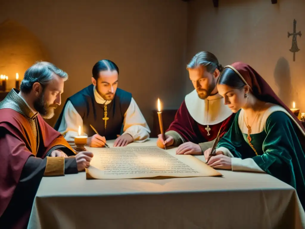 Maestría en caligrafía carolingia: un viaje al pasado Grupo inmerso en la escritura carolingia en un ambiente histórico y cálido