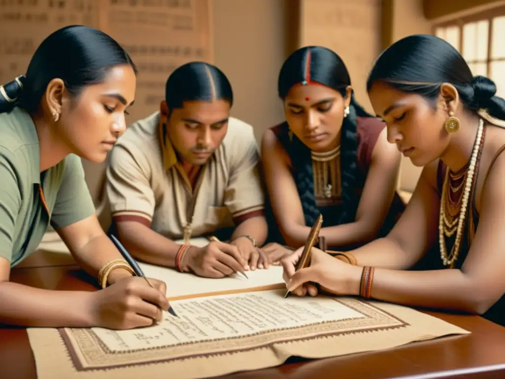 Un grupo de personas indígenas colabora en la transcripción de su idioma a un software