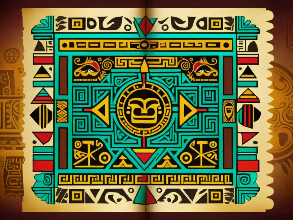 Imagen detallada de un antiguo códice azteca, con glifos nahuas y coloridas ilustraciones que narran la historia prehispánica