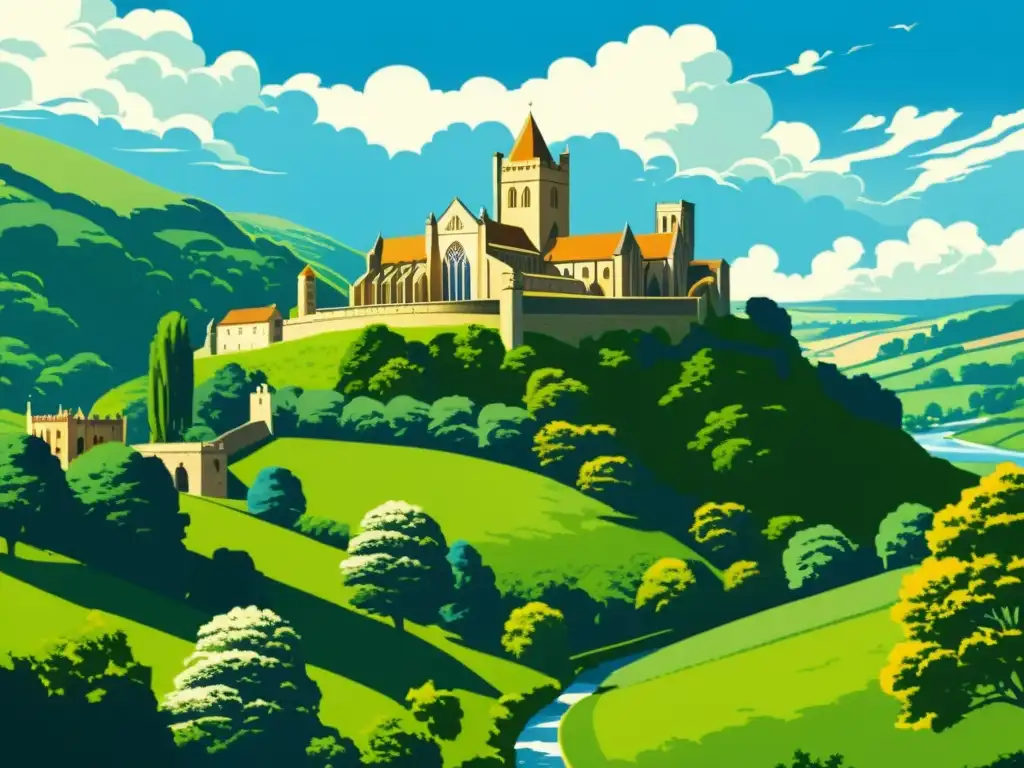 Imagen de una hermosa abadía medieval en paisaje idílico, ideal para retiros de escritura en abadías europeas