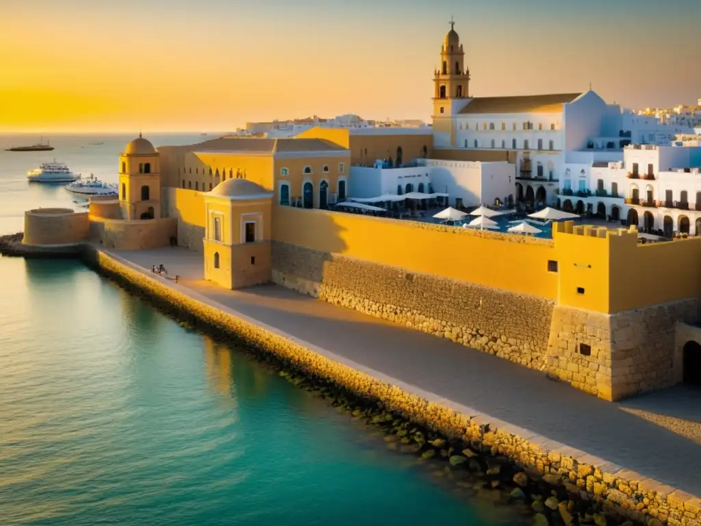 Imagen del puerto fenicio de Cádiz, con arquitectura histórica bien conservada y un ambiente nostálgico