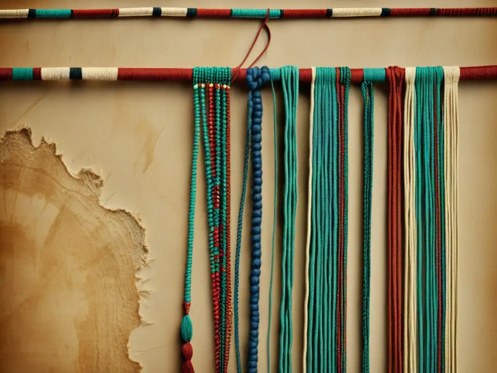 Imagen vintage de un quipu bien conservado en un fondo de pergamino envejecido