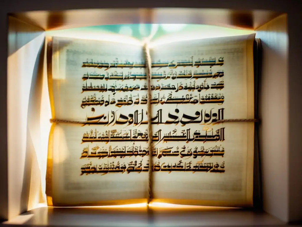 Una imagen vintage de la escritura Gurmukhi del Guru Granth Sahib, iluminada por suave luz natural