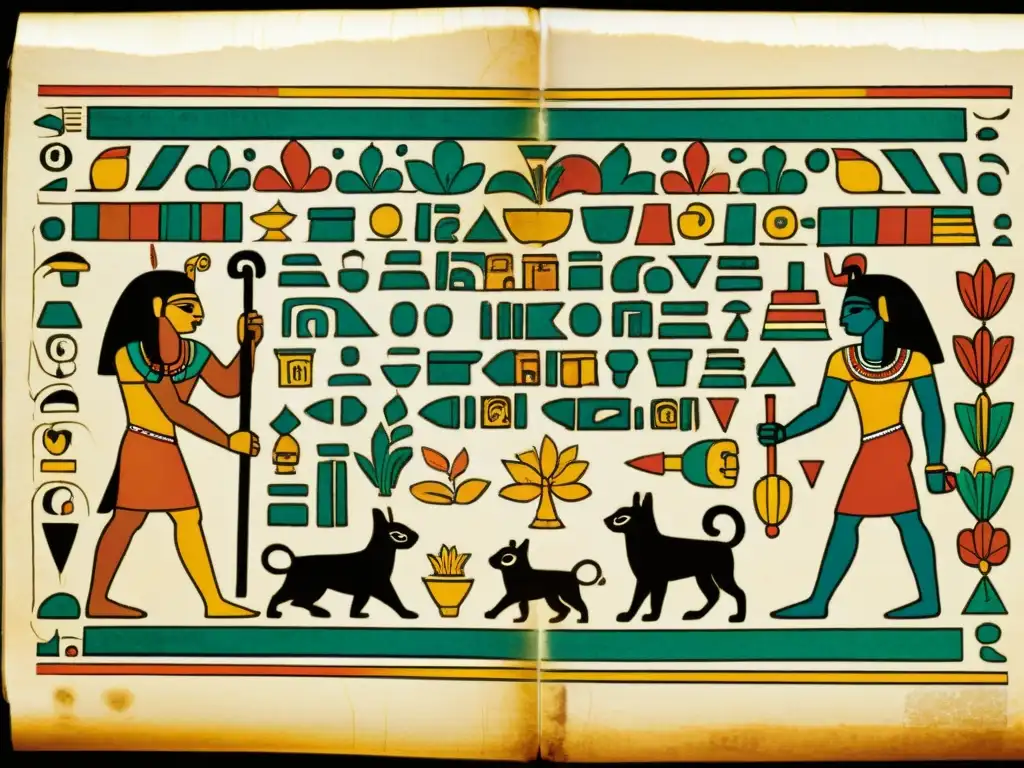 Una impresionante representación visual de un antiguo códice maya, con intrincadas jeroglíficos y colores vibrantes