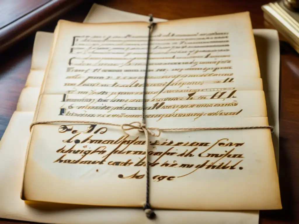 Una impresionante fotografía vintage de un manuscrito ornamentado y bien conservado, bañado en cálida luz natural