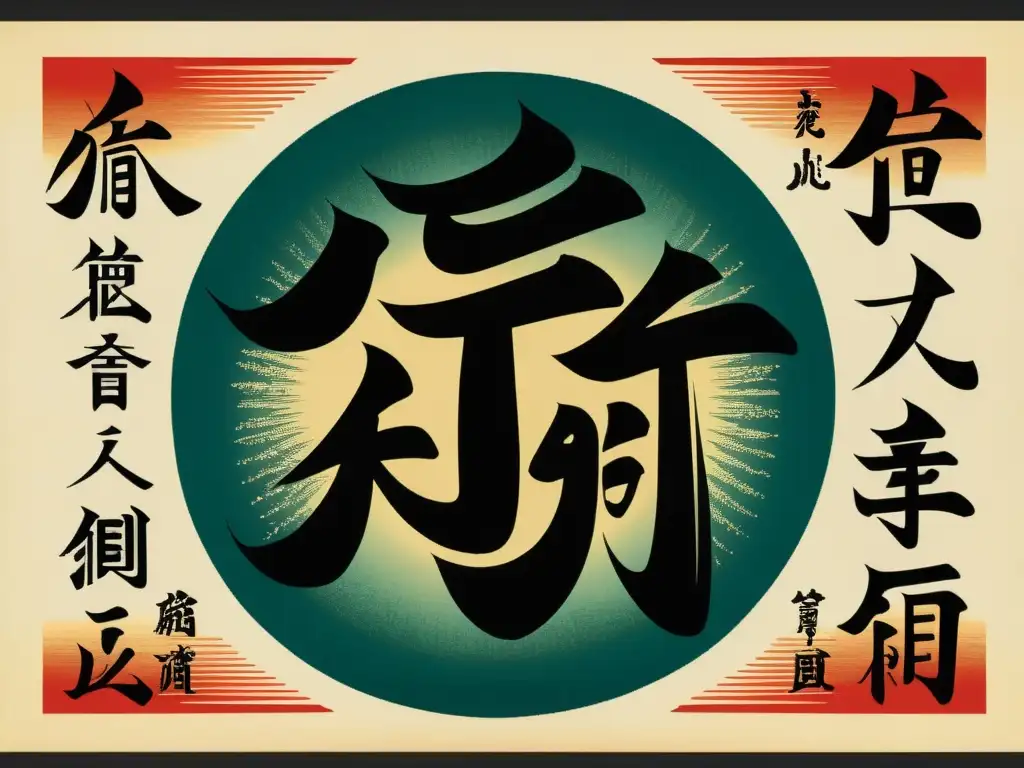 Una impresionante xilografía vintage que muestra la evolución del kanji en la escritura, con detalles exquisitos y una belleza artística única