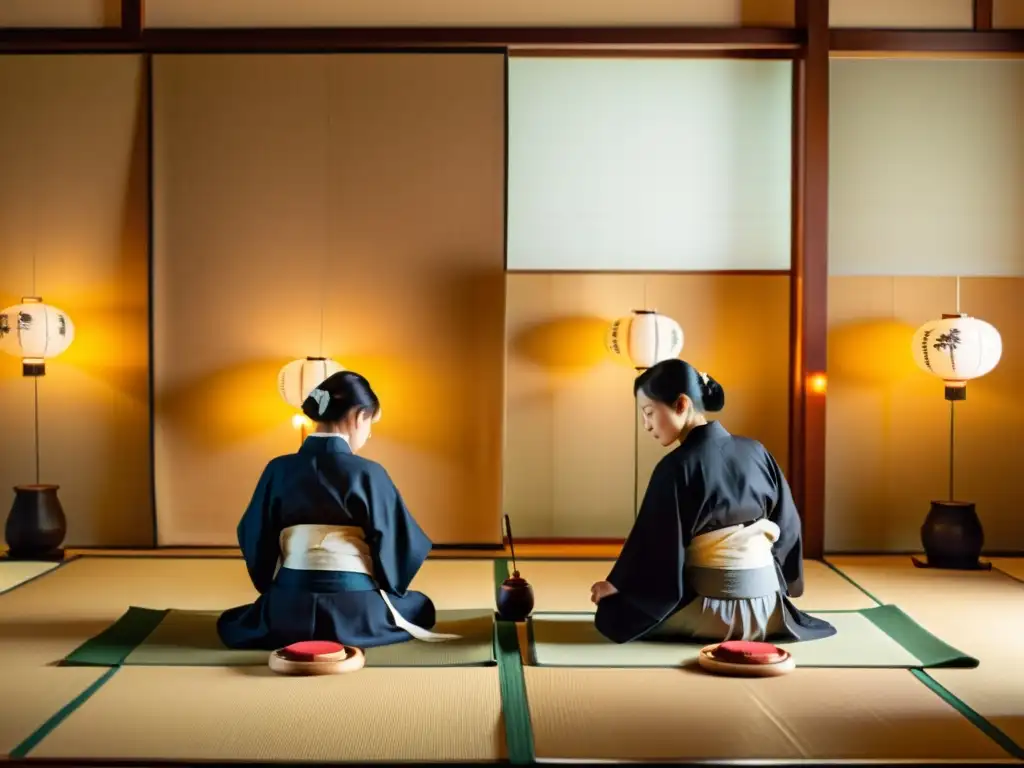 Intenso taller de caligrafía japonesa tradicional en Kyoto, con maestro y participantes concentrados en elegantes trazos en papel washi