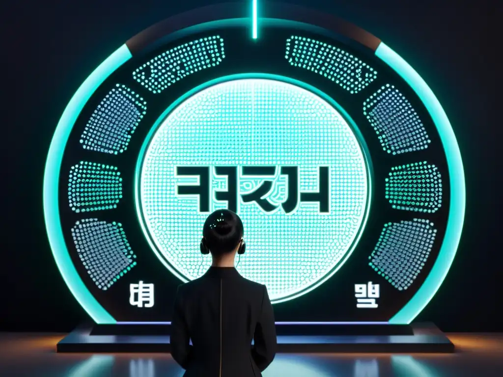 Interfaz futurista de inteligencia artificial con diseño Hangul coreano