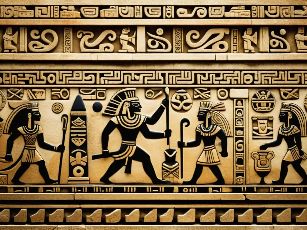 Jeroglíficos mayas en Palenque: ilustración detallada Intrincados glifos mayas tallados en las paredes de Palenque, evocando historia y cultura