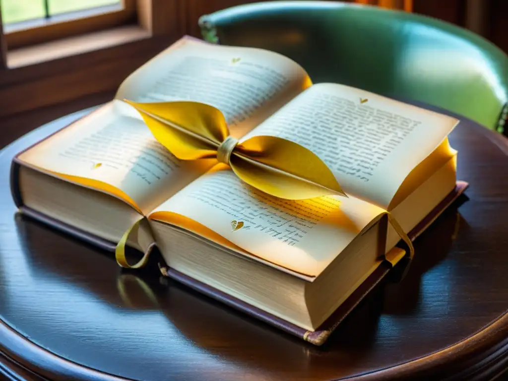 Un libro antiguo de cuero en una mesa de madera iluminado por la luz del sol, evocando historias personales y el encanto de los libros antiguos