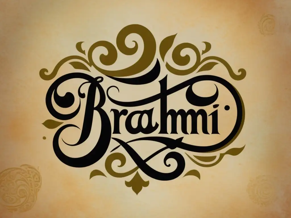 Un logotipo vintage con escritura Brahmi en un pergamino desgastado