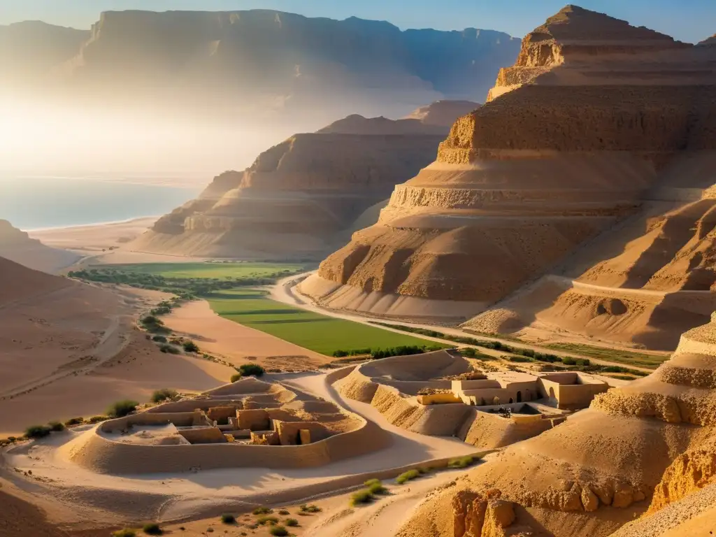 Majestuosa imagen de las cuevas de Qumrán, con sombras dramáticas y detalles impresionantes